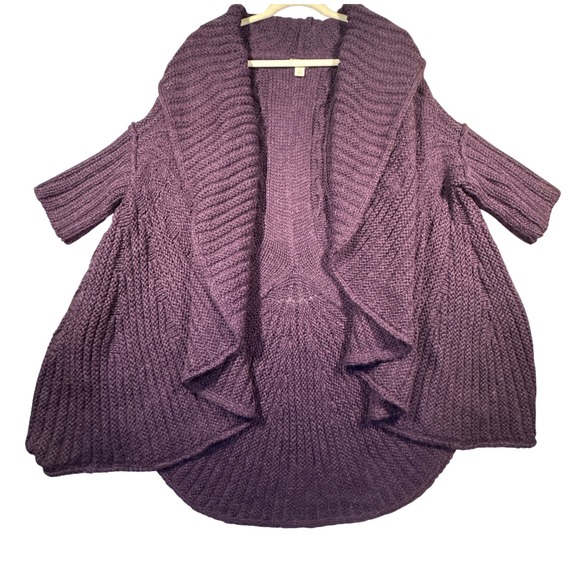 Nordstrom Women's One Size Purple Alpaca Wool Blend Cable Knit Cardigan Sweater - Picture 1 of 7